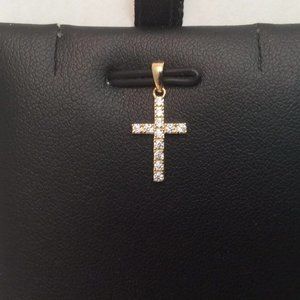 14K Real Yellow Gold Very small Cross Charm Pendant Cubic Zirconia Baby Children